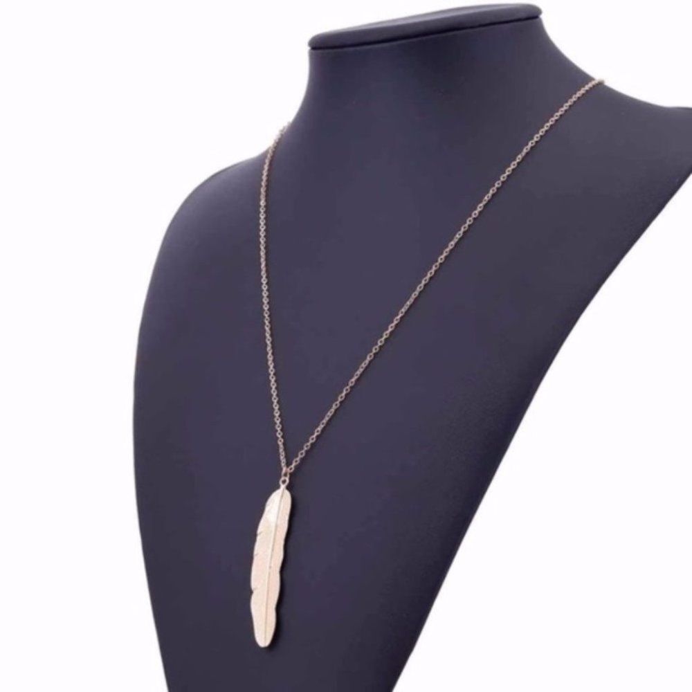 5/$25 Feather Pendant Long Chain Necklace - Picture 5 of 7